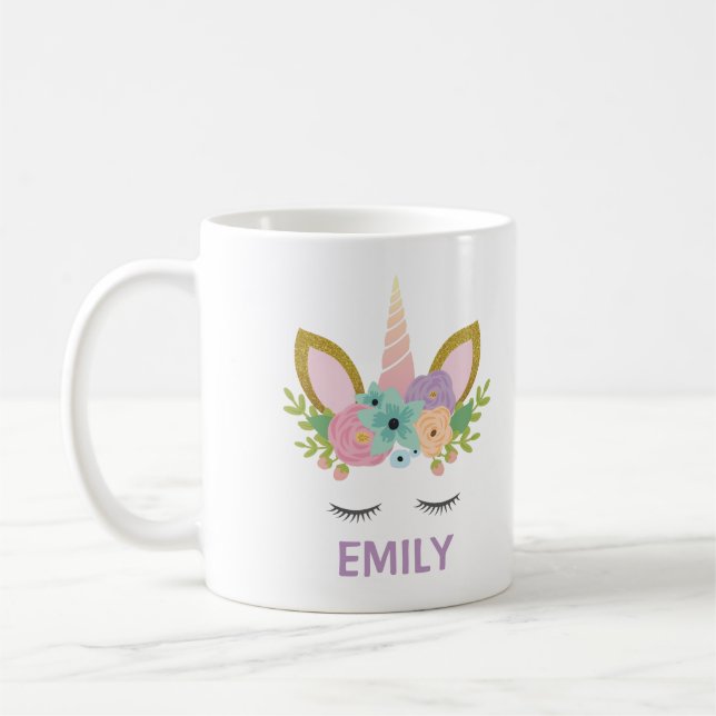 Caneca De Café Magical Unicorn Personalizado nome brilha (Esquerda)