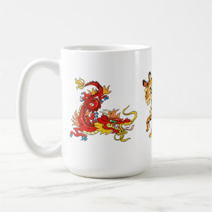 Caneca De Café Magníficos Dragões Orientais e Tigre