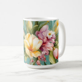 Caneca De Café Magnólia Amarela refinada com flores brancas