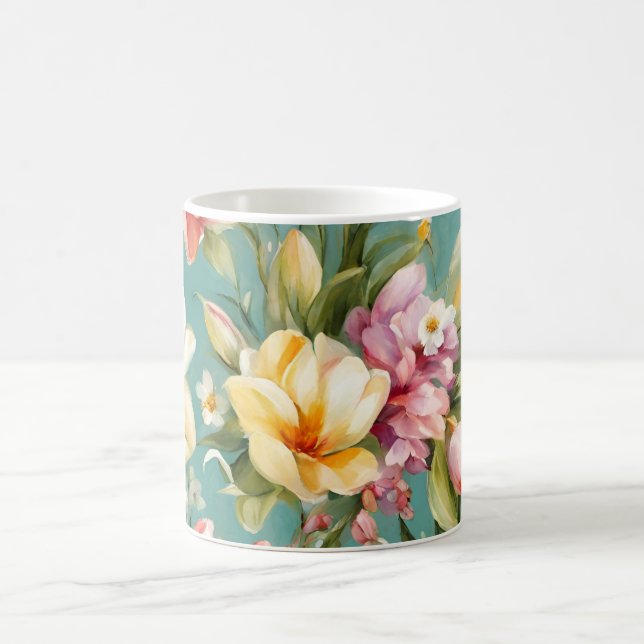 Caneca De Café Magnólia Amarela refinada com flores brancas (Centro)