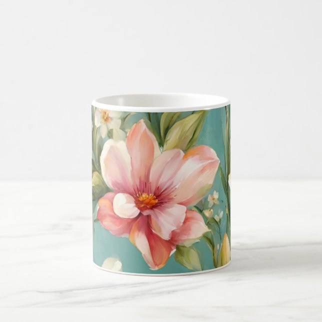 Caneca De Café Magnólia Amarela refinada com flores brancas (Centro)