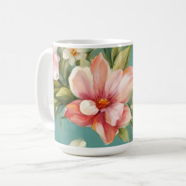 Caneca De Café Magnólia Amarela refinada com flores brancas