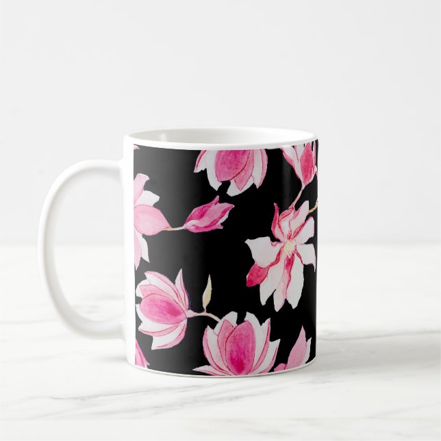 Caneca De Café Magnolia Romântica: Negra Aquarela (Esquerda)