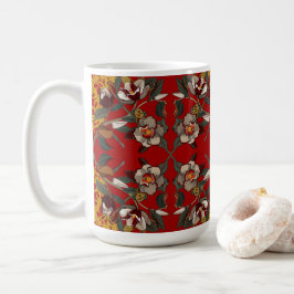 Caneca De Café Magnólias Vermelhas em Fundo Vermelho