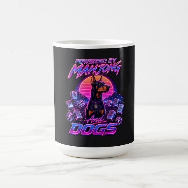 Caneca De Café Mahjong & Dogs Synthwave Doberman Arte (Centro)