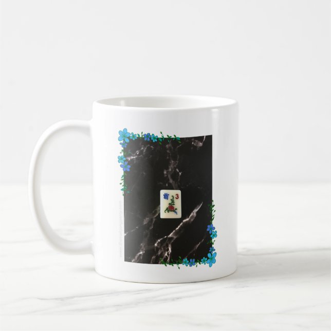 Caneca De Café Mahjong Mug com Acento Floral Azul (Esquerda)