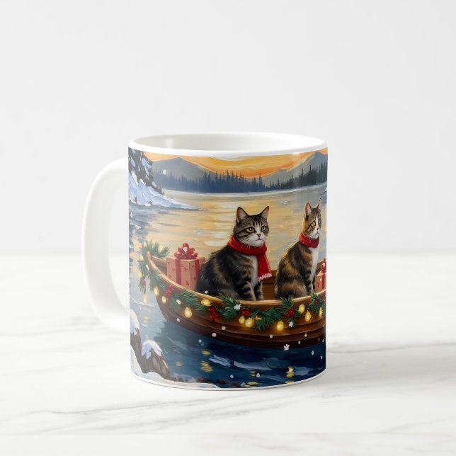 Caneca De Café Maine Coon Cat Christmas Boat Holiday (Frente Esquerda)