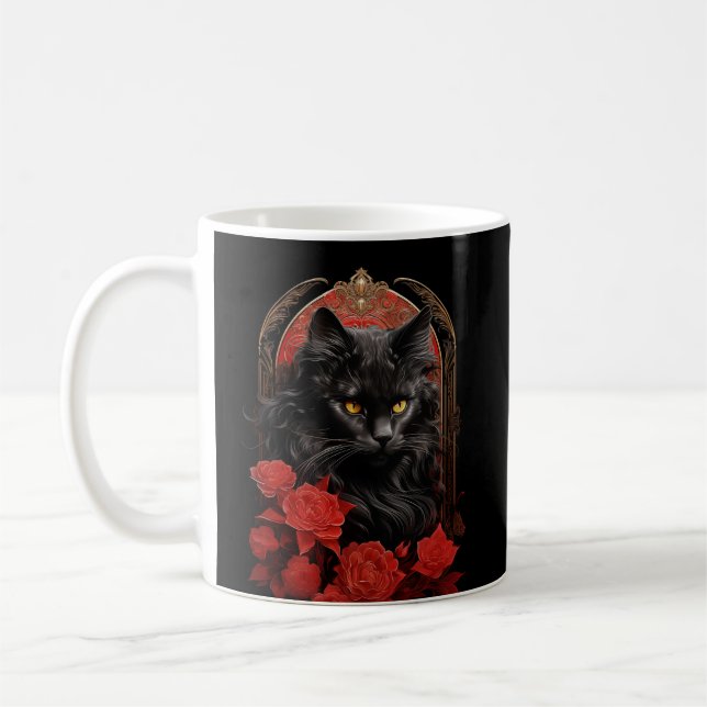 Caneca De Café Maine Coon cat com flores (Esquerda)