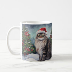 Caneca De Café Maine Coon Cat no Natal da Neve