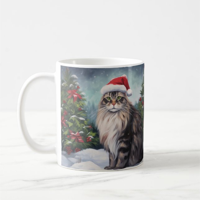 Caneca De Café Maine Coon Cat no Natal da Neve (Esquerda)