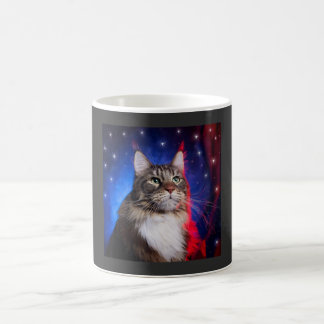 Caneca De Café Maine Coon Cat With Red White Blue Aura And Stars