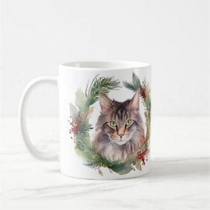 Caneca De Café Maine Coon Cat Wreath Festivo Kitten