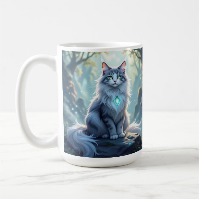 Caneca De Café **Majestic Fantasy Cat with Mystical Aura – High F (Esquerda)