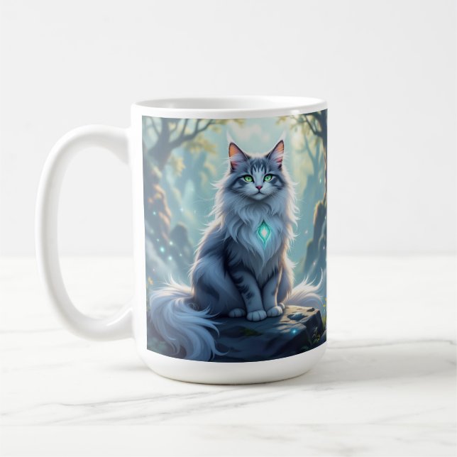 Caneca De Café **Majestic Fantasy Cat with Mystical Aura – High F (Esquerda)