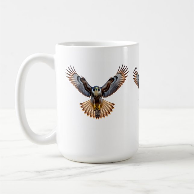 Caneca De Café **“Majestic Flying Falcon – Realistic Full-Body Bi (Esquerda)