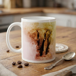 Caneca De Café Majestoso Elefante Africano Macho Andando Aquarela