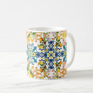 Caneca De Café Majolica,azulejos Sicilianos,limões 