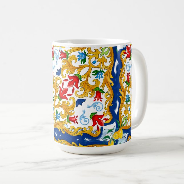 Caneca De Café Majolica, estilo Siciliano, limões (Frente Esquerda)