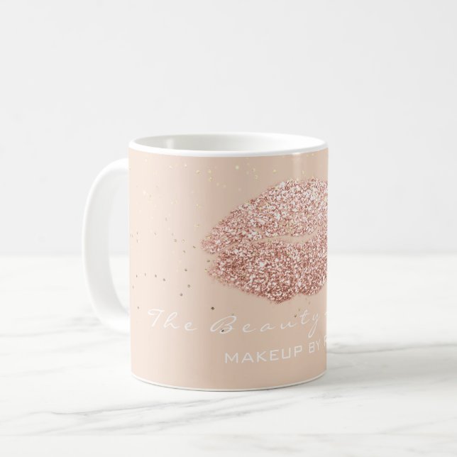 Caneca De Café Makeup Artist Beauty Rosa Confetti Glitter (Frente Esquerda)