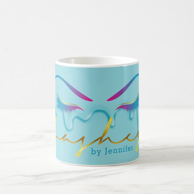 Caneca De Café Makeup Artist Eyelash Lashes Paint Drives Teal (Centro)