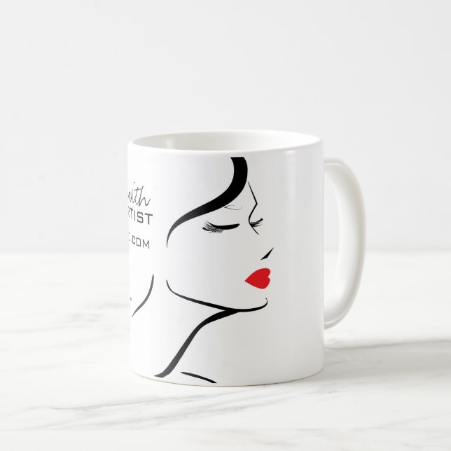 Caneca De Café Makeup Icon Face em lábios brancos pretos (Frente Esquerda)
