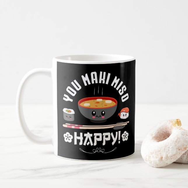 Caneca De Café Maki Miso Happy - Noodles Japoneses Cute Kawaii (Com Donut)