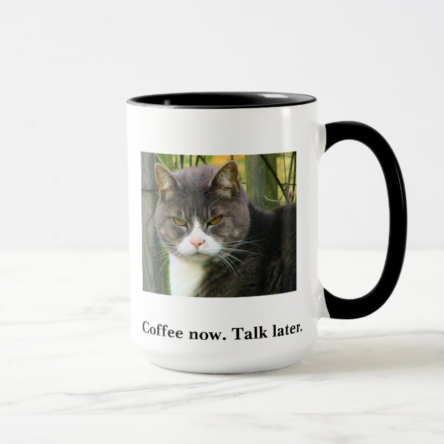 Caneca de café mal-humorada ENGRAÇADA do gato. (Direita)