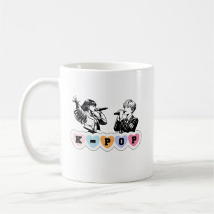 Caneca De Café Male Female Idols Cantando KPop Hearts Music Desig