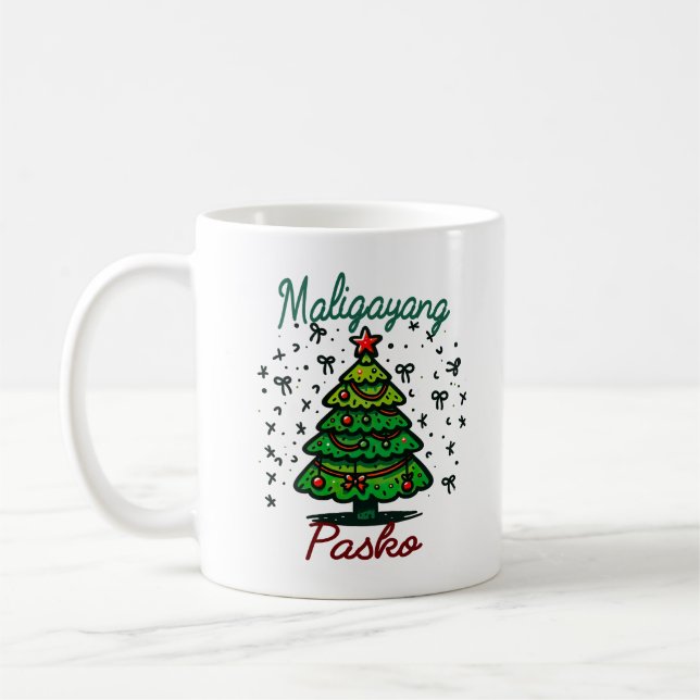 Caneca De Café Maligayang Pasko Filipino Presente de Natal (Esquerda)