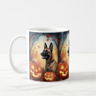 Caneca De Café Malinoi Belga Halloween Com Pumpkins Assustado