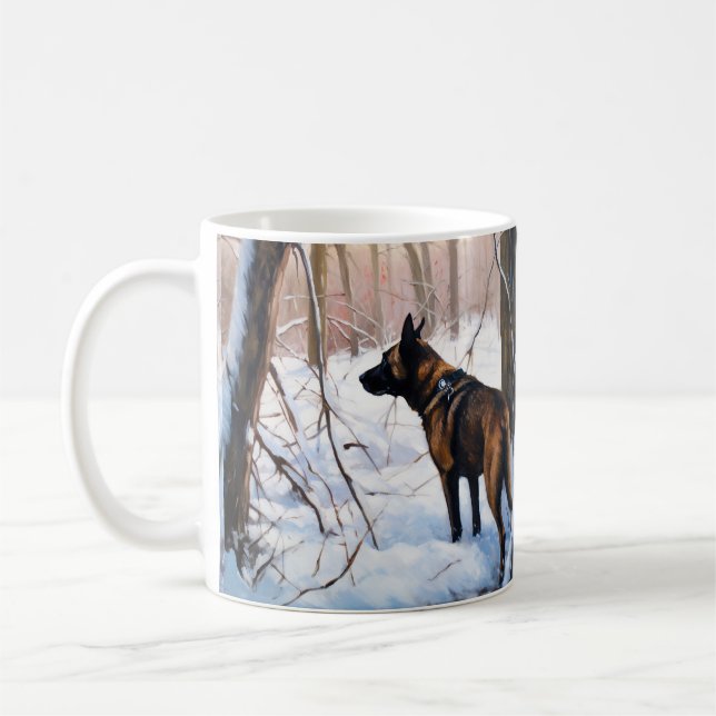 Caneca De Café Malinois Belga Deixe Nevar Natal (Esquerda)