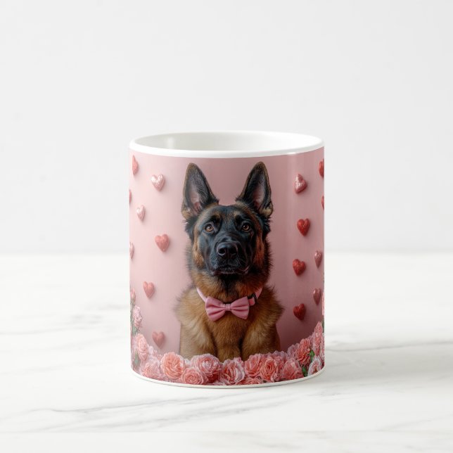 Caneca De Café Malinois belgas com Rosas - Dia de os namorados (Centro)