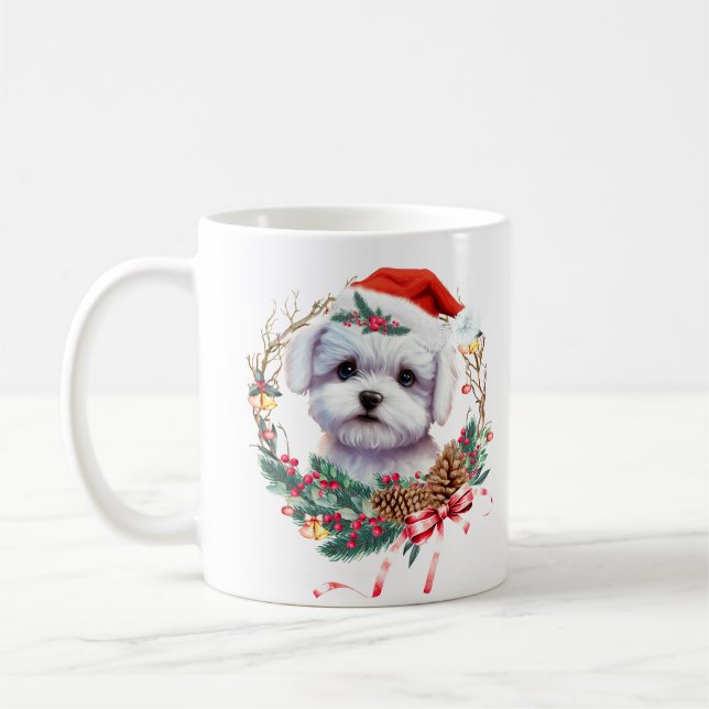 Caneca De Café Maltês Puppy Christmas, Xmas Maltês Dog (Esquerda)