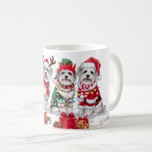 Caneca De Café Maltês Santa que chifre as luzes de Natal