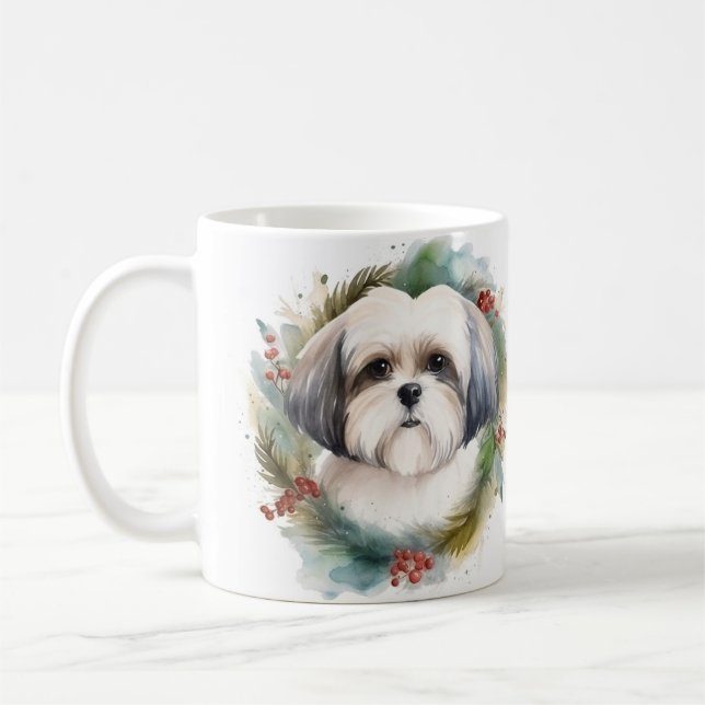 Caneca De Café Malti Tzu Christmas Wreath Festivo Pup (Esquerda)