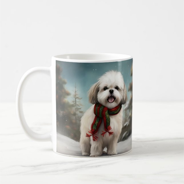 Caneca De Café Malti Tzu Dog no Natal da Neve (Esquerda)
