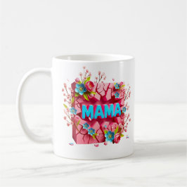 Caneca De Café MAMA 3D Design de Parede Rachada com Flores Vibran