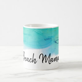 Caneca De Café Mama Beachy da aguarela do abstrato do oceano do