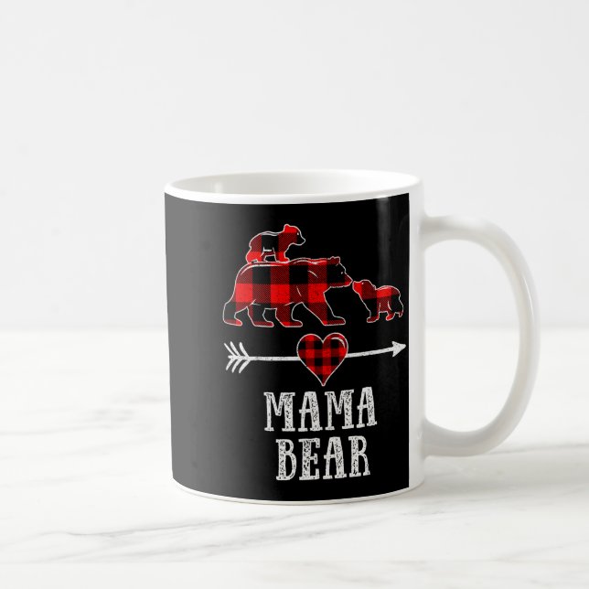 Caneca De Café Mama Bear 2 Cubs Shirt, Christmas Mama Bear Plaid  (Direita)