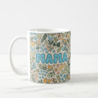Caneca De Café Mama Boho Pastel Verde Padrão Floral 3D