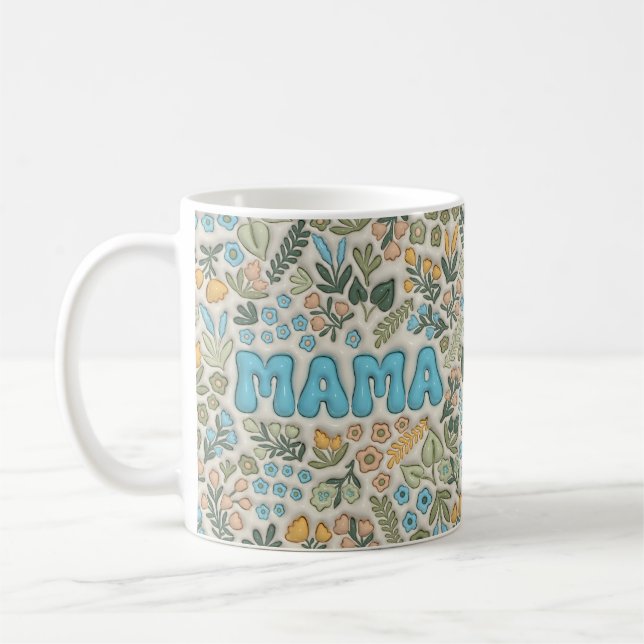 Caneca De Café Mama Boho Pastel Verde Padrão Floral 3D (Esquerda)