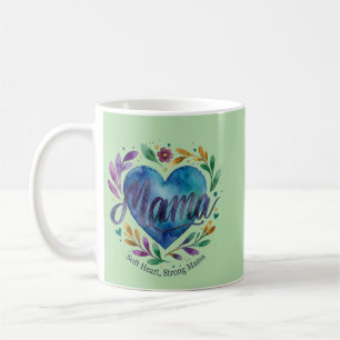 Caneca De Café Mama de Coração Macio e Forte Aquarela Coração Flo