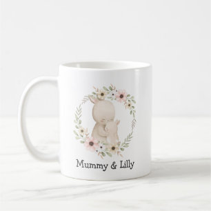 Caneca De Café Mama e Bebê Coelho - Família Personalizada
