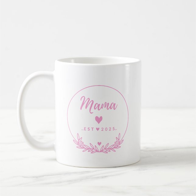 Caneca De Café Mama Est.2025 shirt -Mother gift Pink Minimal -  (Esquerda)