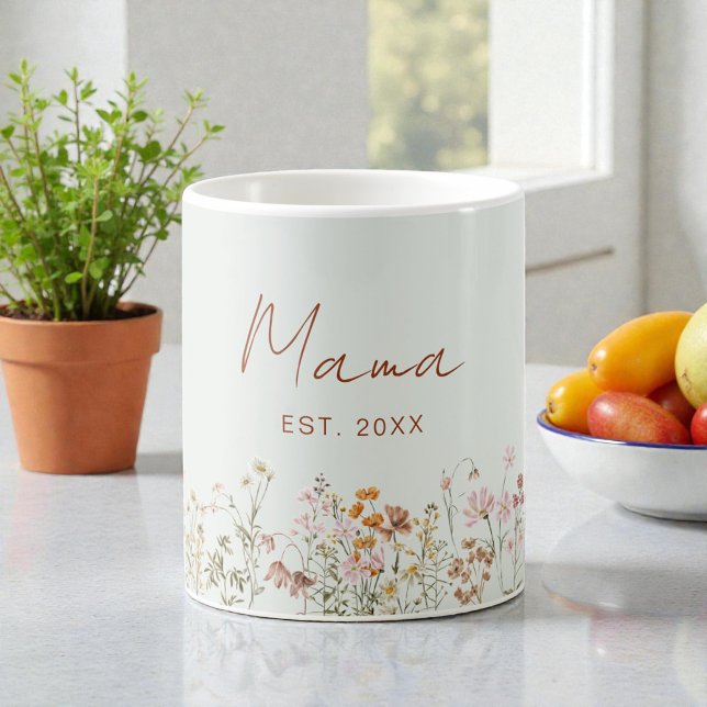 Caneca De Café Mama Established Wildflower Sage Green Baby Shower (Criador carregado)