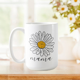 Caneca De Café Mama Floral de Daisy Branca Monogramada Doodle