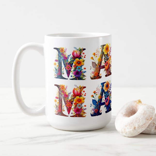Caneca De Café MAMA Floral personalizado (Com Donut)