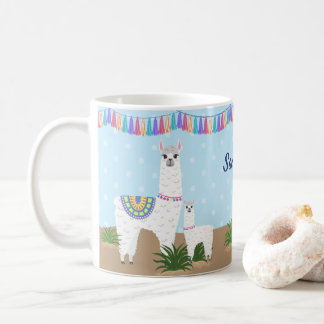 Caneca De Café Mama Lama e bolinhas do azul do lama do bebê