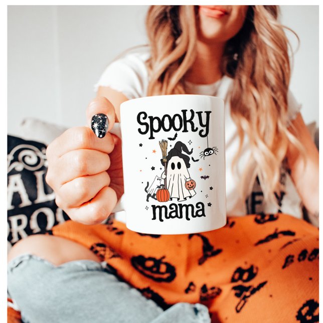 Caneca De Café Mama Louca Halloween - Fantasma Bonita, Gato e Abó (Criador carregado)