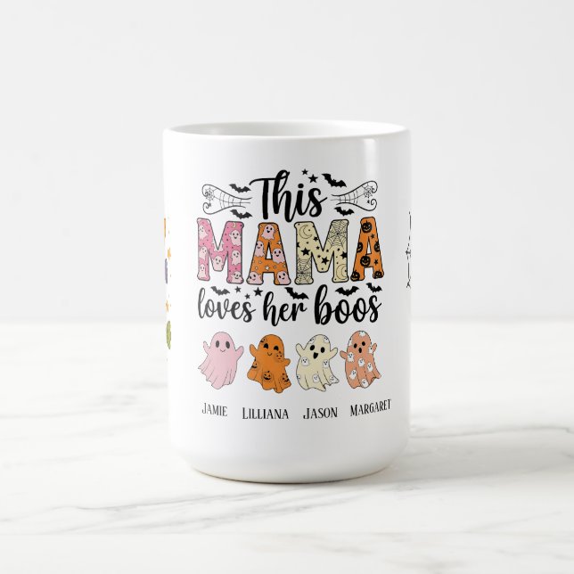 Caneca De Café Mama Loves Her Boos Spooky Personalized Halloween (Centro)